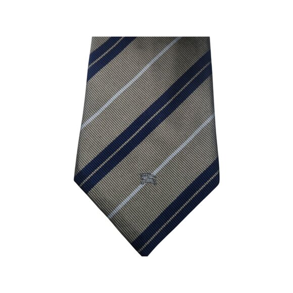 Vintage Burberrys Gold and Blue 100% Silk Repp Tie - Picture 5 of 6